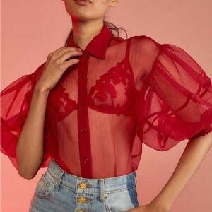NWT Cynthia Rowley Sheer Bliss Red Holiday Blouse